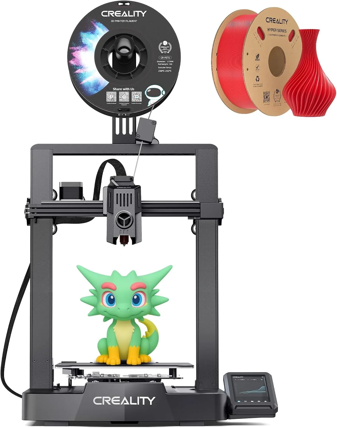 پرینتر سه بعدی کرالیتی Ender 3 V3 KE، حداکثر سرعت 500 میلی متر بر ثانیه، همراه با فیلامنت PLA قرمز پرسرعت کرالیتی