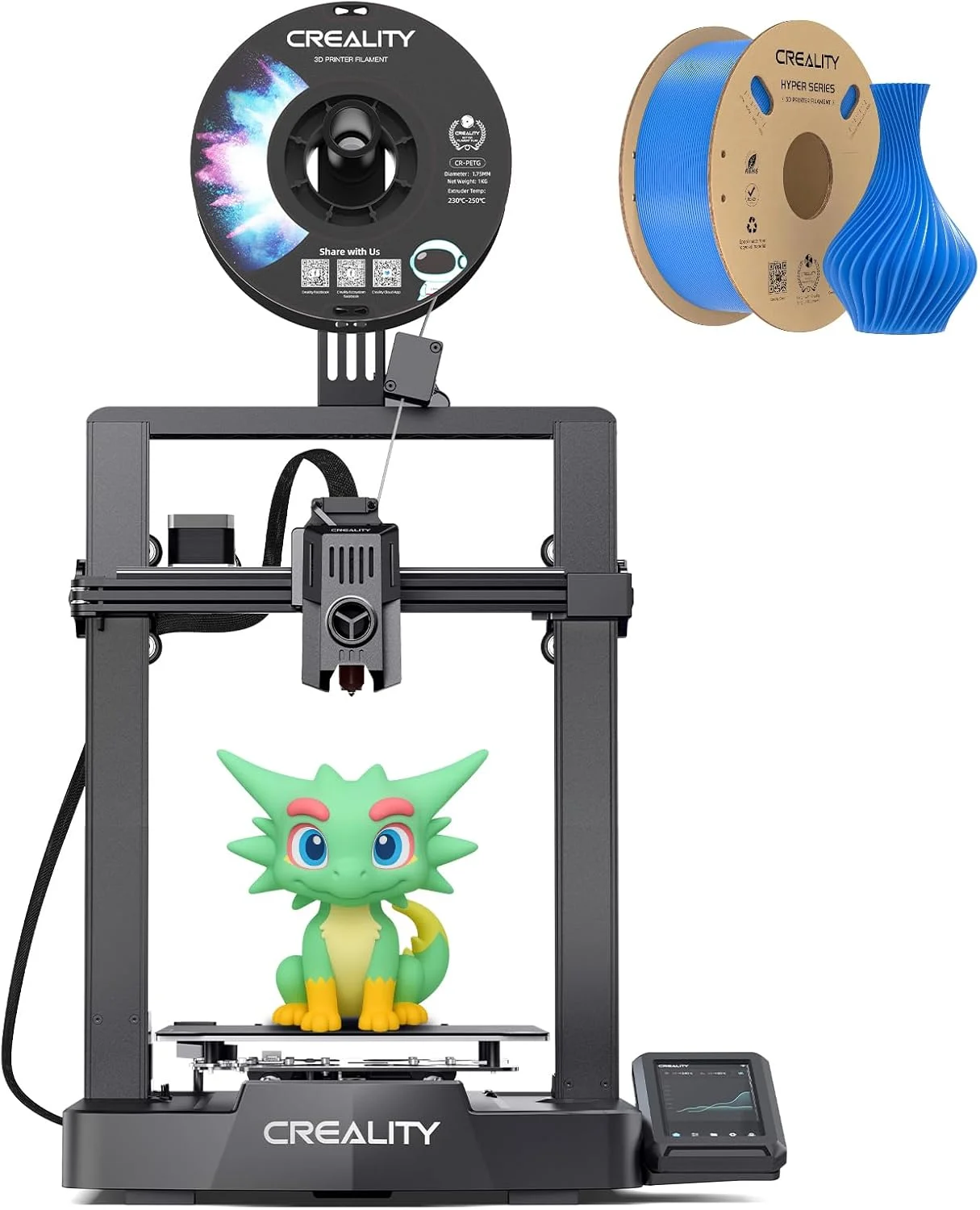 پرینتر سه بعدی کرالیتی Ender 3 V3 KE، بسته پرینترهای سه بعدی با حداکثر سرعت 500 میلی متر بر ثانیه به همراه فیلامنت PLA آبی پرسرعت کرالیتی