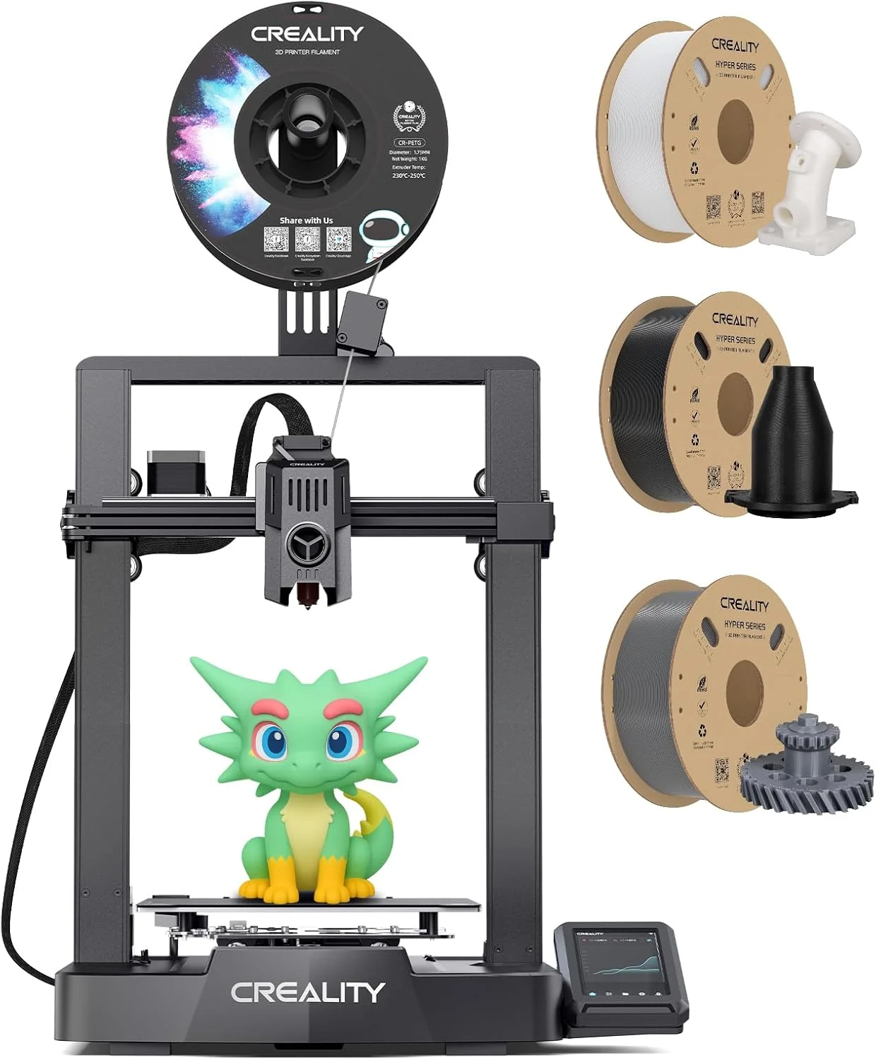پرینتر سه بعدی کرالیتی Ender 3 V3 KE، بسته پرینترهای سه بعدی با حداکثر سرعت 500 میلی متر بر ثانیه به همراه فیلامنت ABS سرعت بالا کرالیتی مشکی+سفید+خاکستری