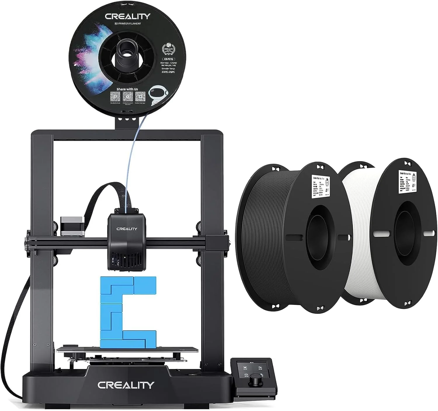 بسته پرینتر سه بعدی کرالیتی Ender 3 V3 SE به همراه 2 کیلوگرم PLA مشکی و سفید 1.75 میلی متری