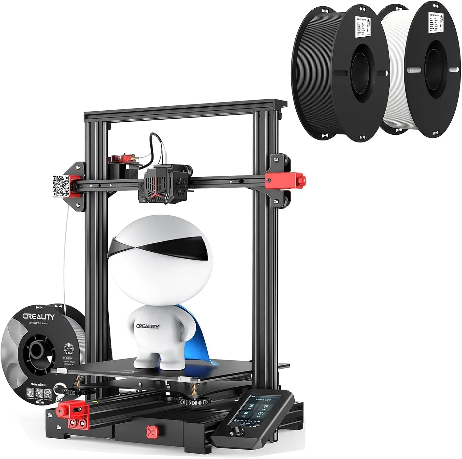 پرینتر سه بعدی کرالیتی Ender 3 Max Neo، بسته نرم افزاری تخت تراز اتوماتیک CR Touch به همراه فیلامنت PLA کرالیتی 1.75mm مشکی و سفید