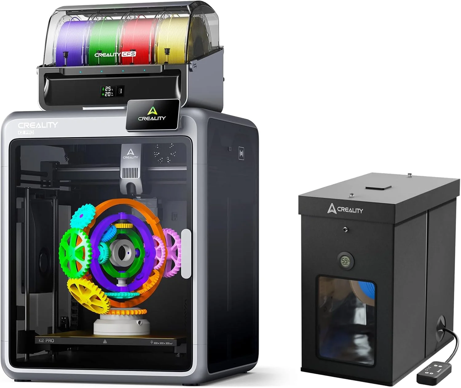 پرینتر سه بعدی Creality K2 Pro Combo (A) به همراه جعبه خشک کن فیلامنت چند کیلویی، ظرفیت بزرگ مناسب برای نگهداری قرقره های 1، 2، 3 و 5 کیلوگرمی
