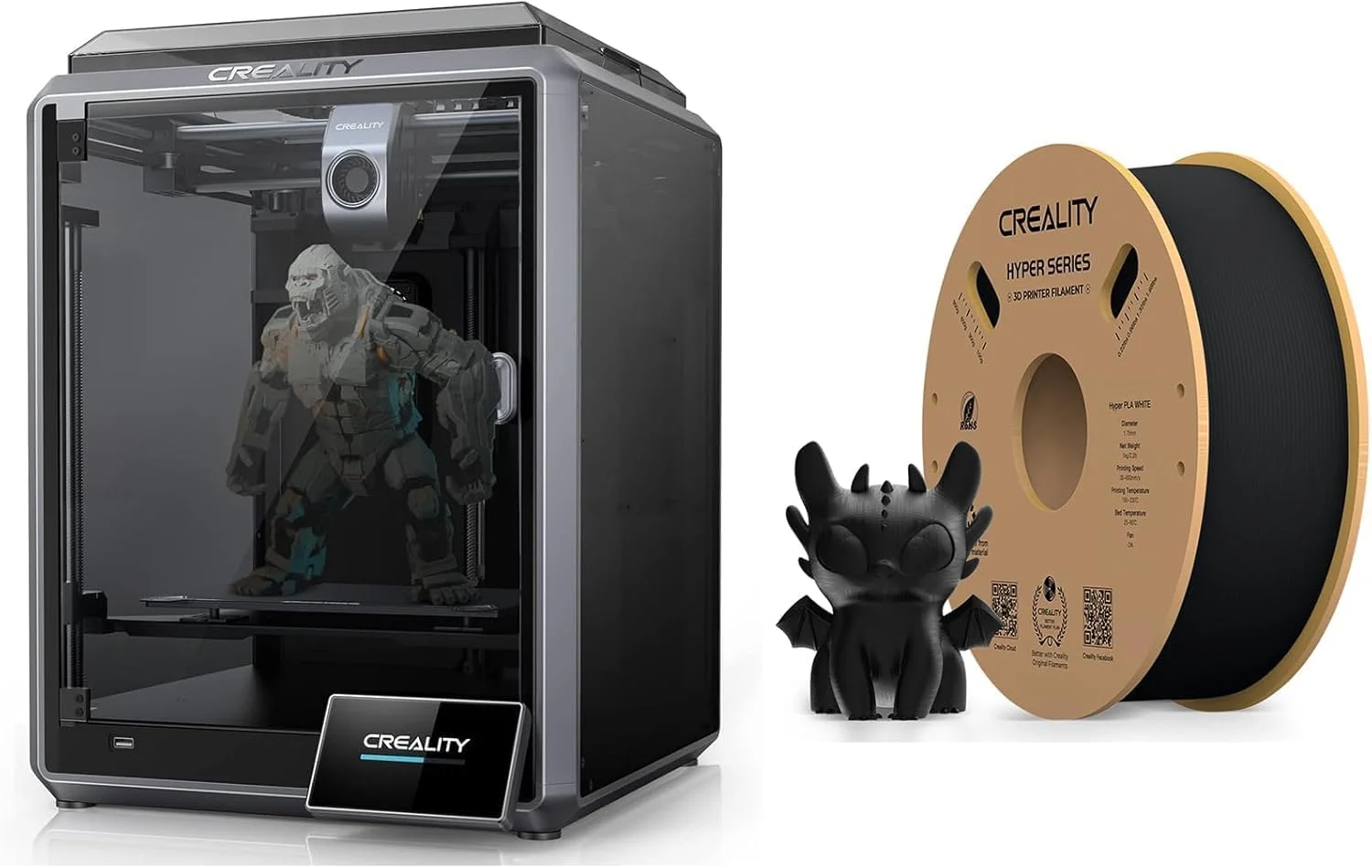 پرینتر سه بعدی کرالیتی K1 با سرعت چاپ 600 میلی‌متر بر ثانیه، هات‌اند با حداکثر جریان 32 میلی‌متر مکعب بر ثانیه، نازل با دمای بالای 300 درجه سانتیگراد، اکسترودر مستقیم، تراز خودکار، خودآزمایی با یک ضربه، رفع لرزش با سنسور G، مشکی هایپر