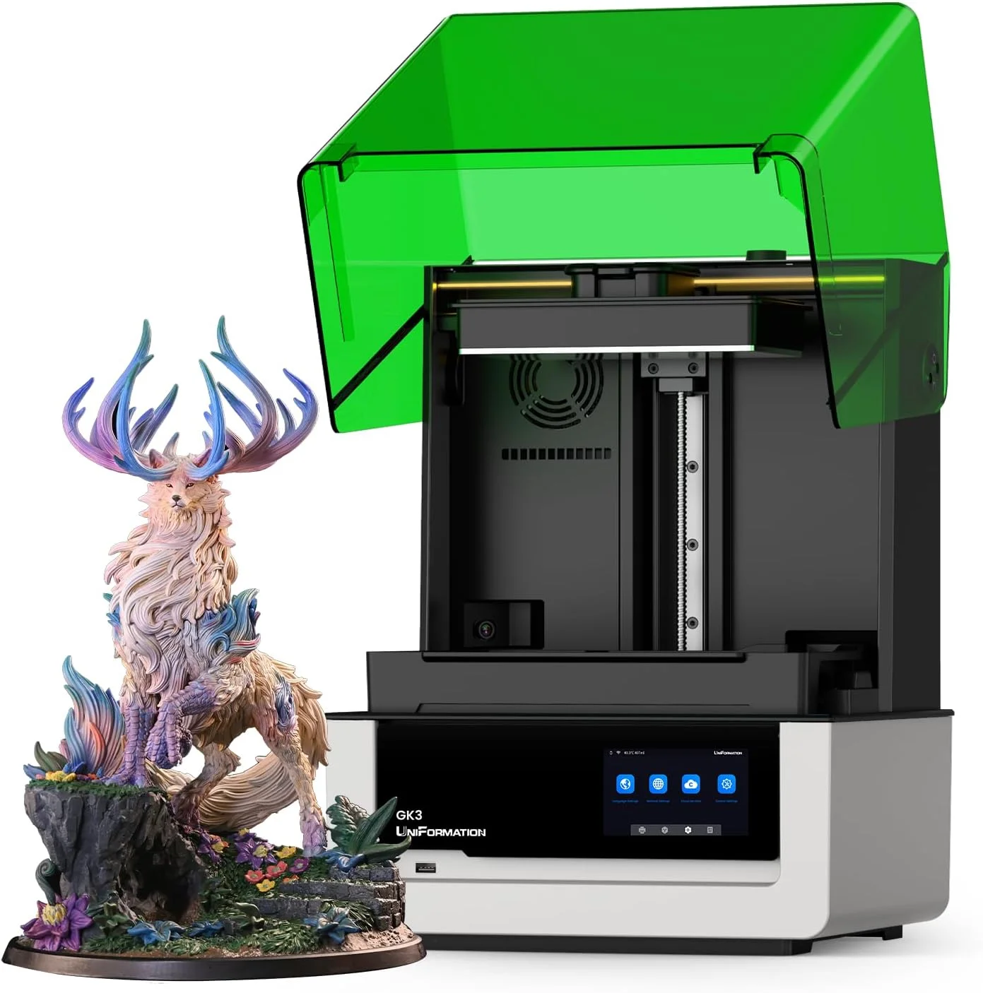 پرینتر سه بعدی رزینی 16K، چاپ پایدار با سرعت بالای 120 میلی‌متر بر ساعت با سیستم گرمایش خودکار هوشمند و تغذیه خودکار، ایده‌آل برای مدل‌های دقیق، مدل: GK3 (T)