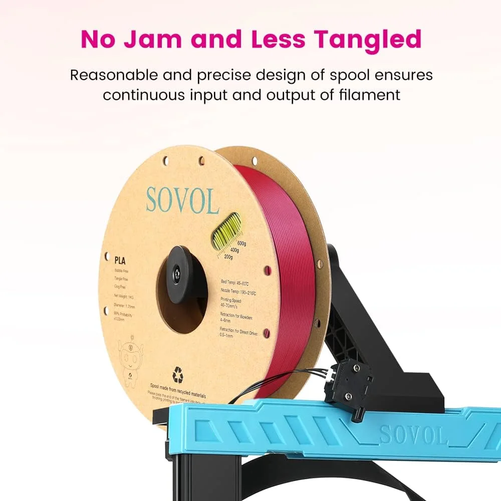 فیلامنت سه رنگ رز آبی زرد ابریشمی PLA سوول 1 کیلوگرمی و پرینتر سه بعدی سوول SV06