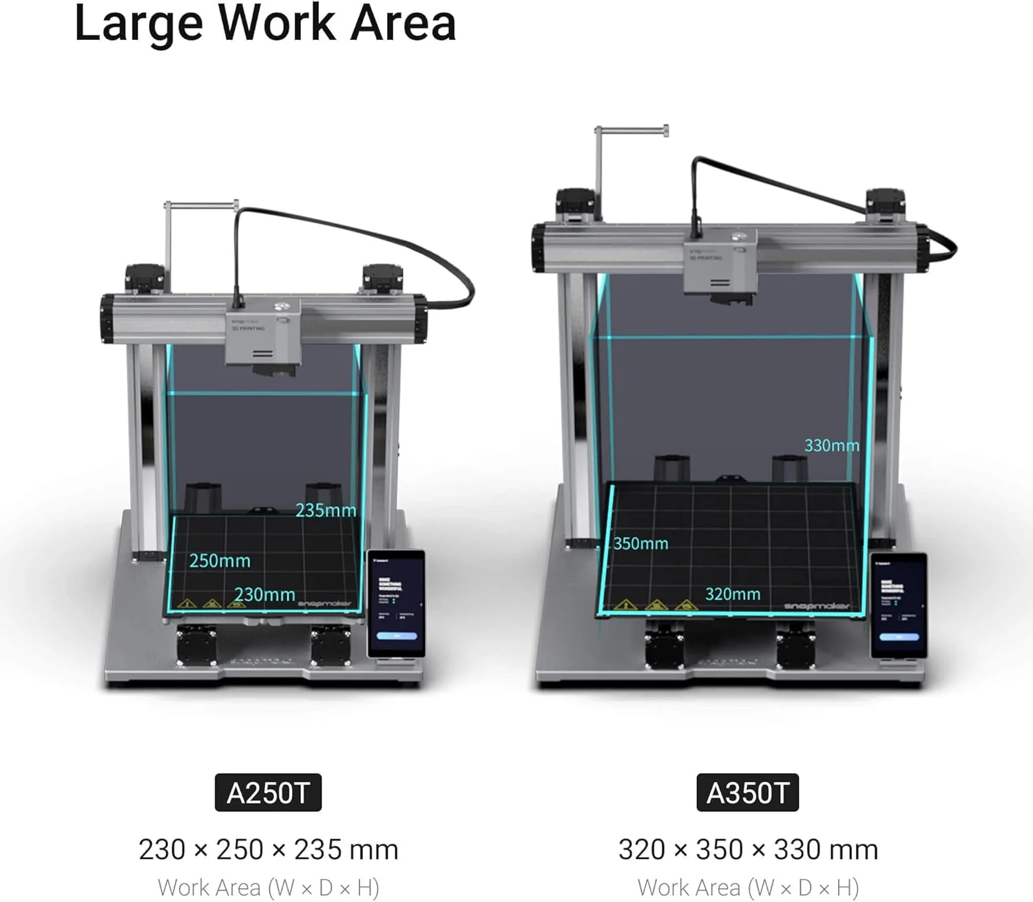 بسته پرینتر سه بعدی 3 در 1 Snapmaker A350T به همراه محفظه، شامل پرینت سه بعدی، حکاکی لیزری، حکاکی CNC، طراحی ماژولار، اندازه چاپ بزرگ 320x350x330 میلی متر، بدنه تمام فلزی با صفحه لمسی 5 اینچی