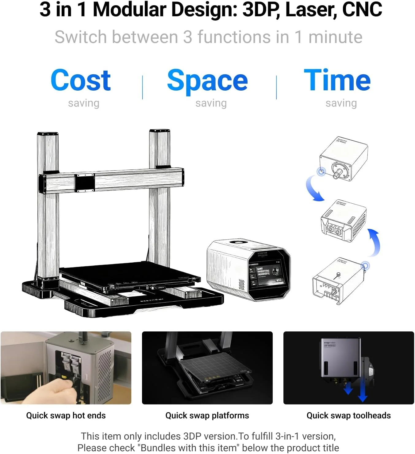 چاپگر سه بعدی Snapmaker Artisan با اکسترودر دوگانه، ناحیه کار بزرگ 400x400x400 میلی متر، حکاکی لیزری 40W/10W اختیاری و حکاکی CNC 200W، ورق PEl با بافت دوگانه، طراحی تمام فلزی، ریل های خطی درجه صنعتی