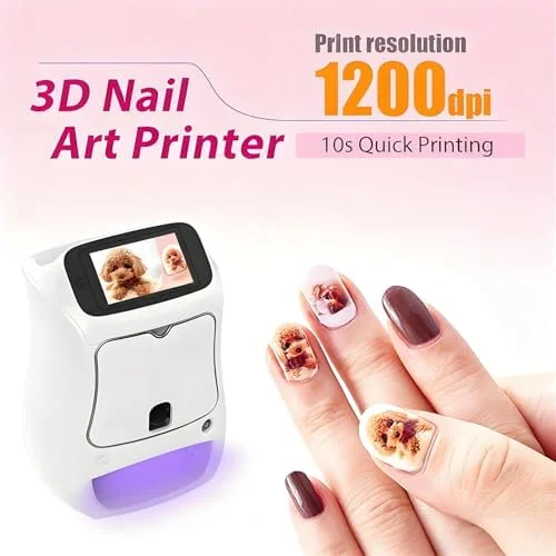 دستگاه چاپ ناخن هوشمند بی‌سیم - دستگاه هنری سه بعدی DIY با بیش از 1000 طرح، صفحه لمسی، اتصال WiFi - دستگاه چاپگر هنر ناخن موبایل حرفه ای برای مانیکور بی نقص
