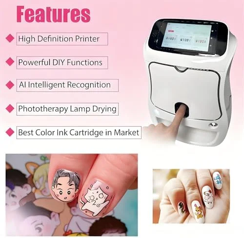 دستگاه چاپ ناخن هوشمند بی‌سیم - دستگاه هنری سه بعدی DIY با بیش از 1000 طرح، صفحه لمسی، اتصال WiFi - دستگاه چاپگر هنر ناخن موبایل حرفه ای برای مانیکور بی نقص