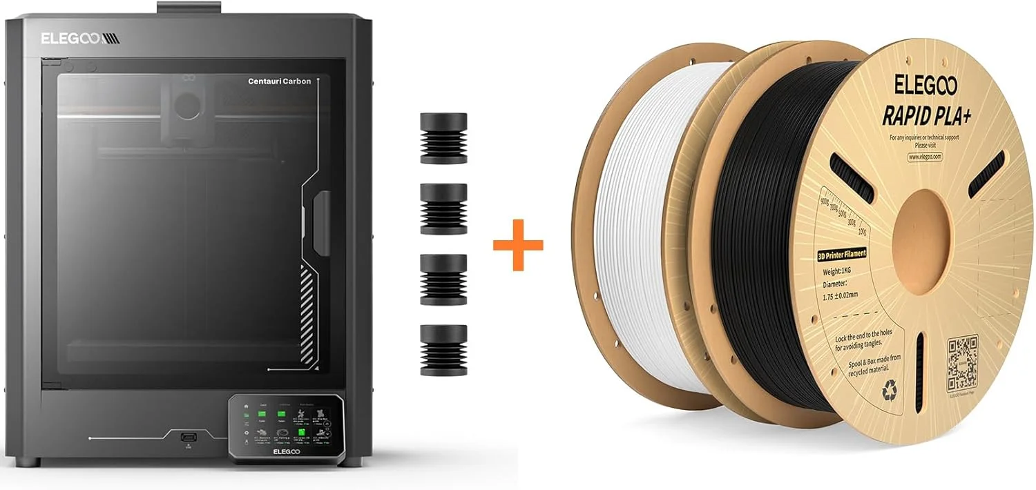 پرینتر سه بعدی Centauri Carbon و فیلامنت Rapid PLA Plus مشکی و سفید 2 کیلوگرمی