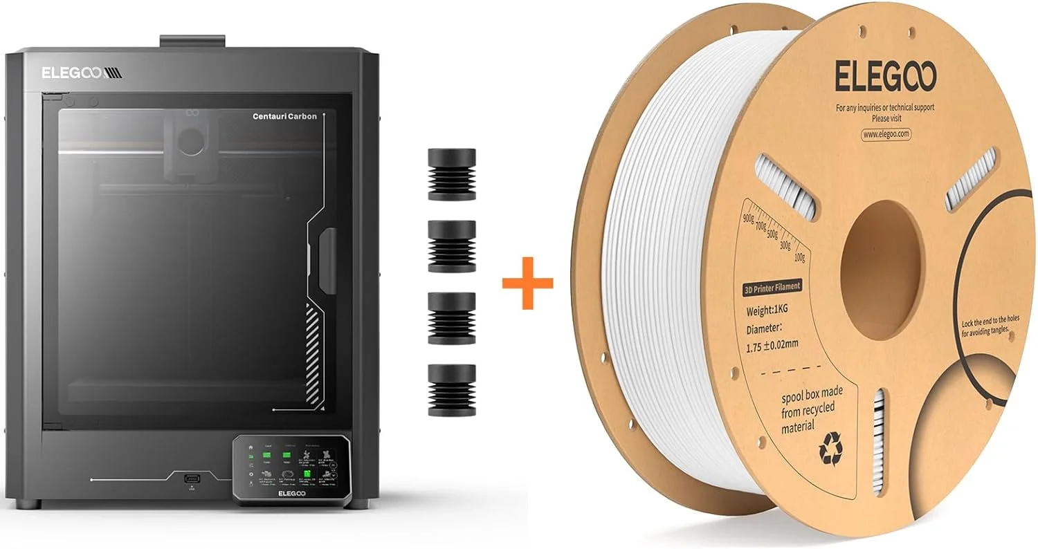 پرینتر سه بعدی Centauri Carbon و فیلامنت PLA Plus سفید 1 کیلوگرمی
