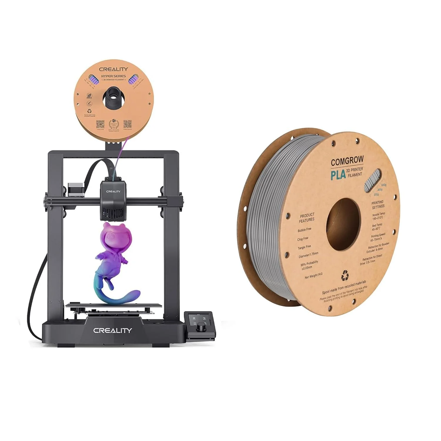 پرینتر سه بعدی کامگرو کرالیتی Ender 3 V3 SE به همراه فیلامنت خاکستری PLA کامگرو