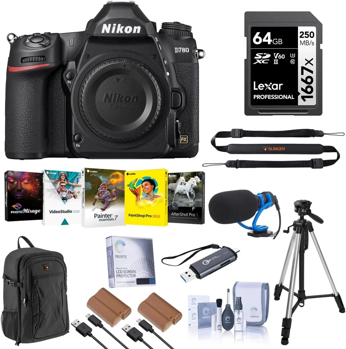 دوربین DSLR نیکون D780 با فرمت FX، به همراه سه پایه آلومینیومی 3 قسمتی، 2 عدد باتری EN-EL15c، کارت حافظه 64 گیگابایتی و کوله پشتی