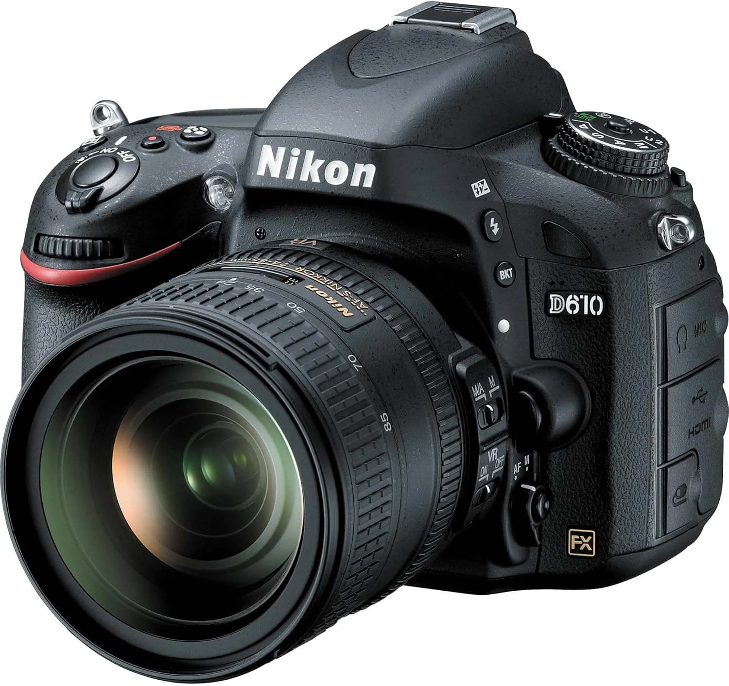 دوربین دیجیتال SLR نیکون D610 با حسگر CMOS FX با رزولوشن 24.3 مگاپیکسل به همراه لنز Nikkor با فاصله کانونی 24-85 میلی‌متر و دیافراگم f/3.5-4.5G ED VR با فوکوس خودکار