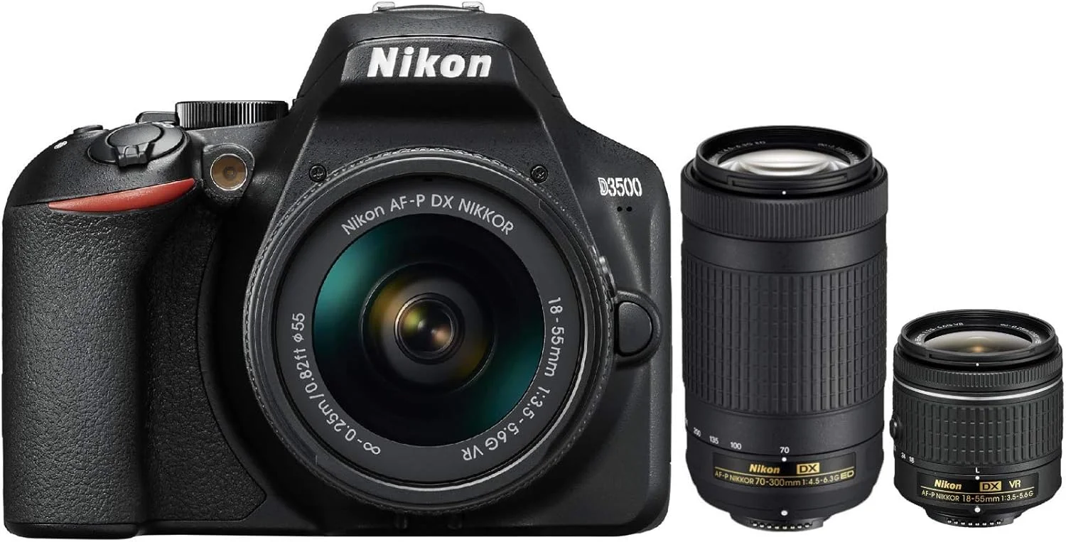 کیت دوربین DSLR نیکون D3500 با فرمت DX به همراه دو لنز AF-P DX NIKKOR 18-55mm f/3.5-5.6G VR و AF-P DX NIKKOR 70-300mm f/4.5-6.3G ED، مشکی