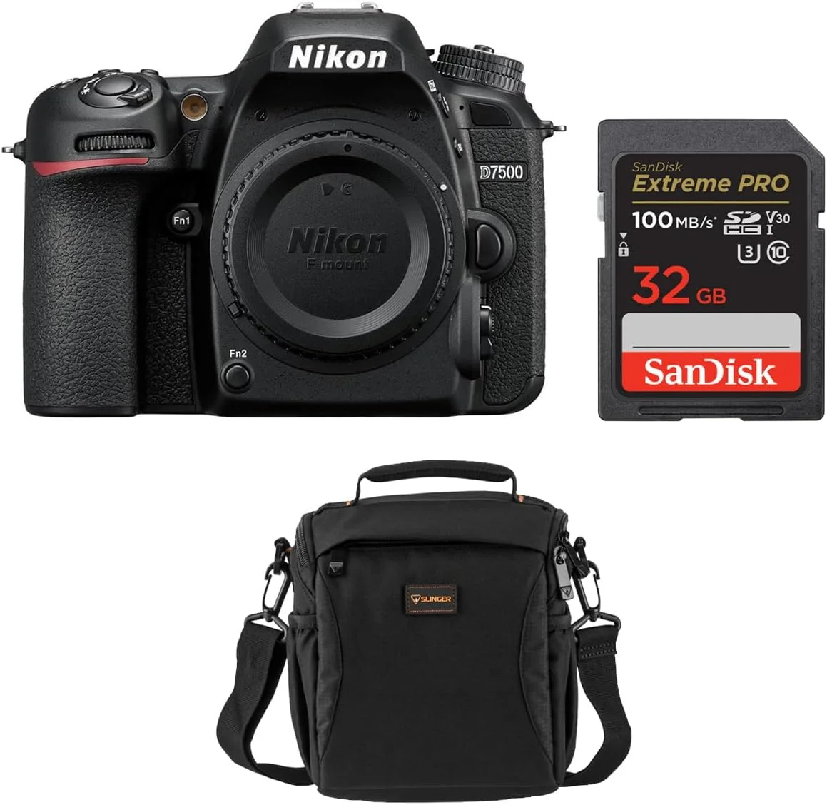 دوربین دیجیتال نیکون D7500 فرمت DX، مشکی، همراه با کارت حافظه 32 گیگابایتی و کیف Alpine 140