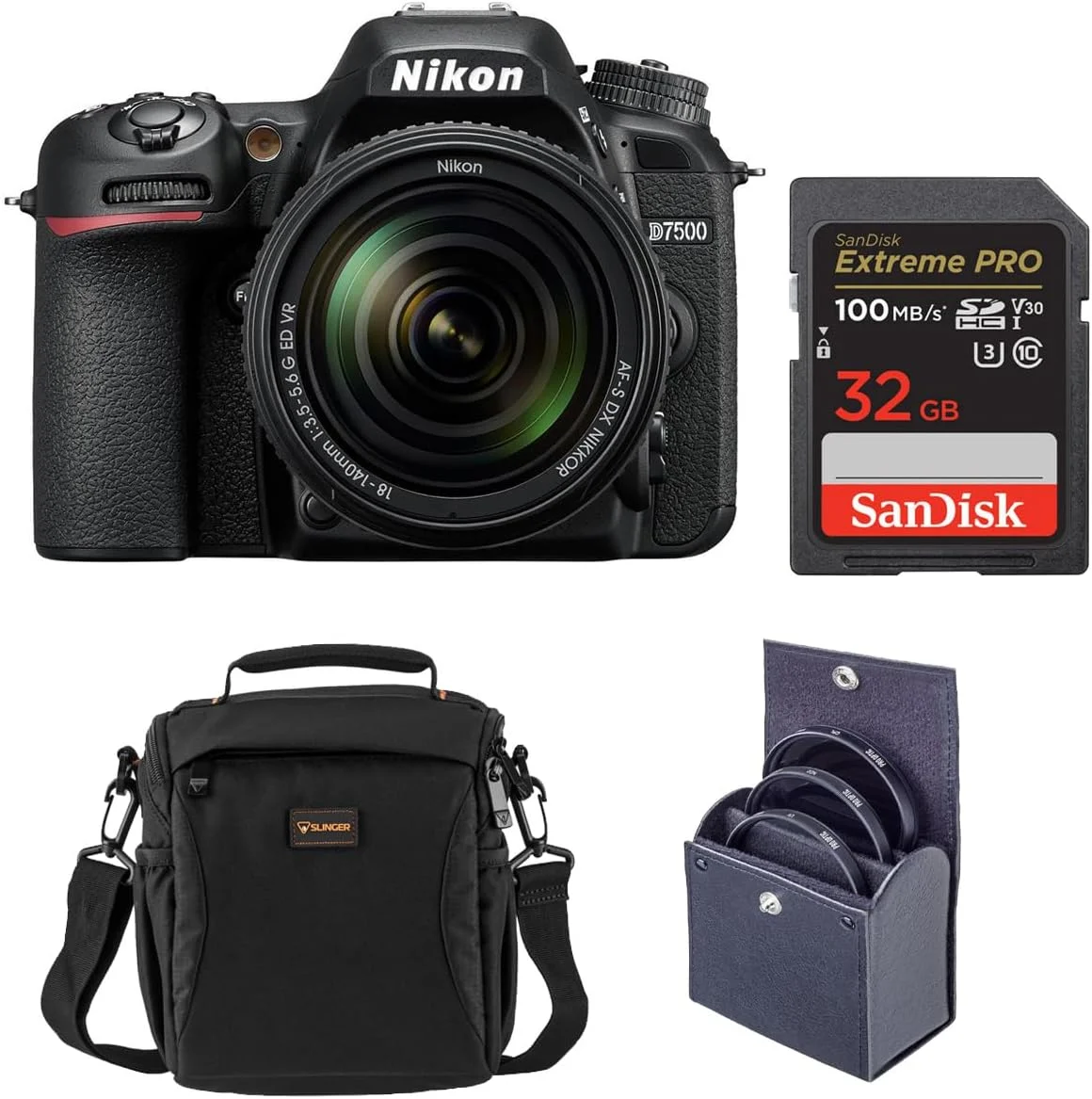 دوربین دیجیتال نیکون D7500 DX-Format DSLR به همراه لنز AF-S DX NIKKOR 18-140mm f/3.5-5.6G ED VR، به همراه کارت حافظه 32 گیگابایتی، کیف Alpine 140 و کیت فیلتر 67 میلی‌متری
