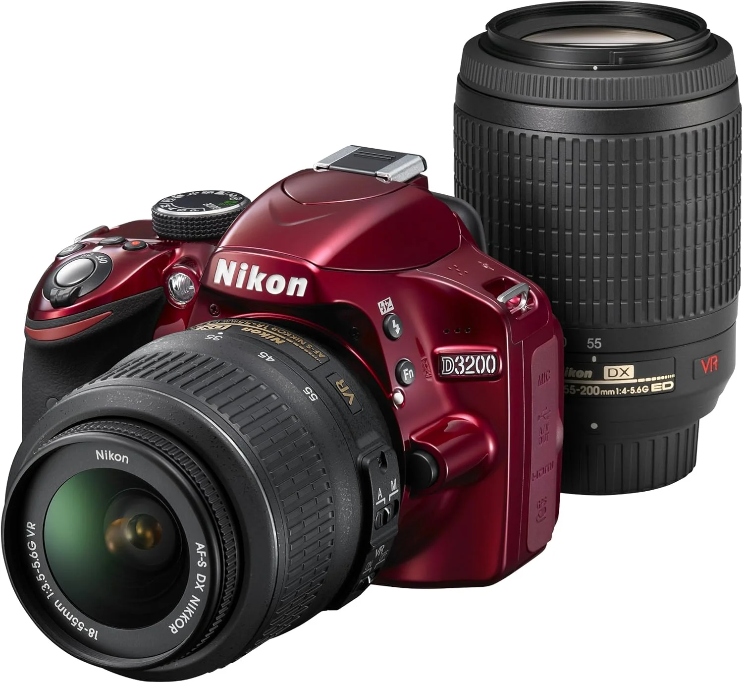 دوربین تک لنز بازتابی دیجیتال نیکون D3200 با کیت زوم دوتایی 200 میلی‌متری شامل 18-55 میلی‌متر / 55-200 میلی‌متر قرمز D3200wz200rd