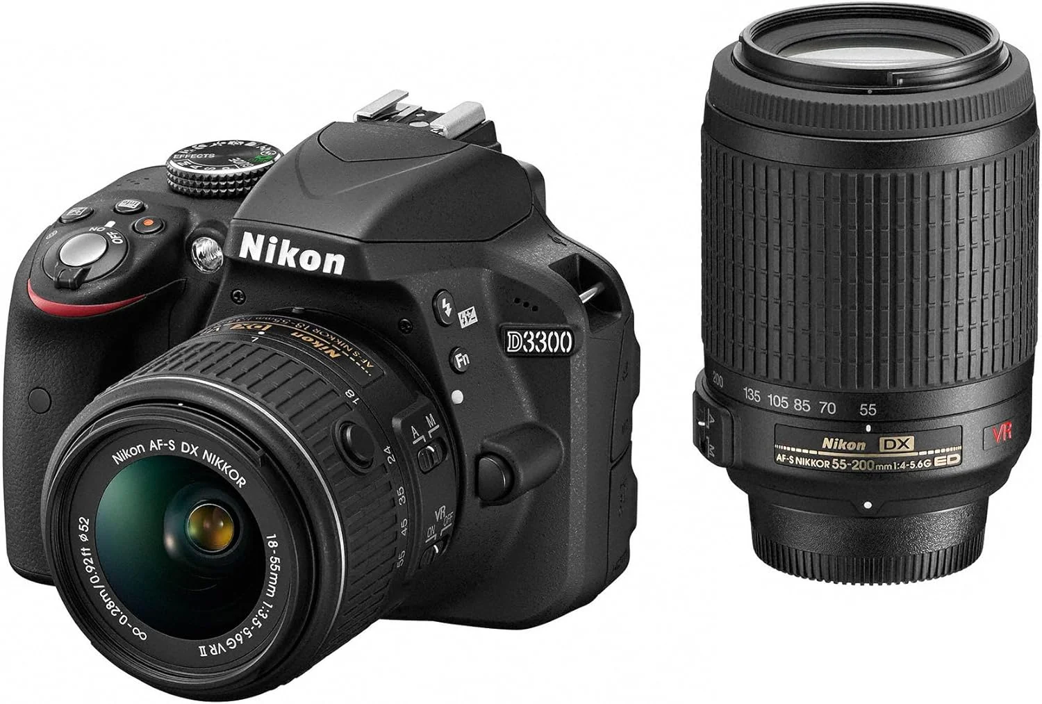 دوربین دیجیتال SLR نیکون D3300 با حسگر CMOS 24.2 مگاپیکسلی به همراه لنزهای زوم 18-55mm DX VR II و 55-200mm DX VR II (مشکی) - نسخه بین المللی