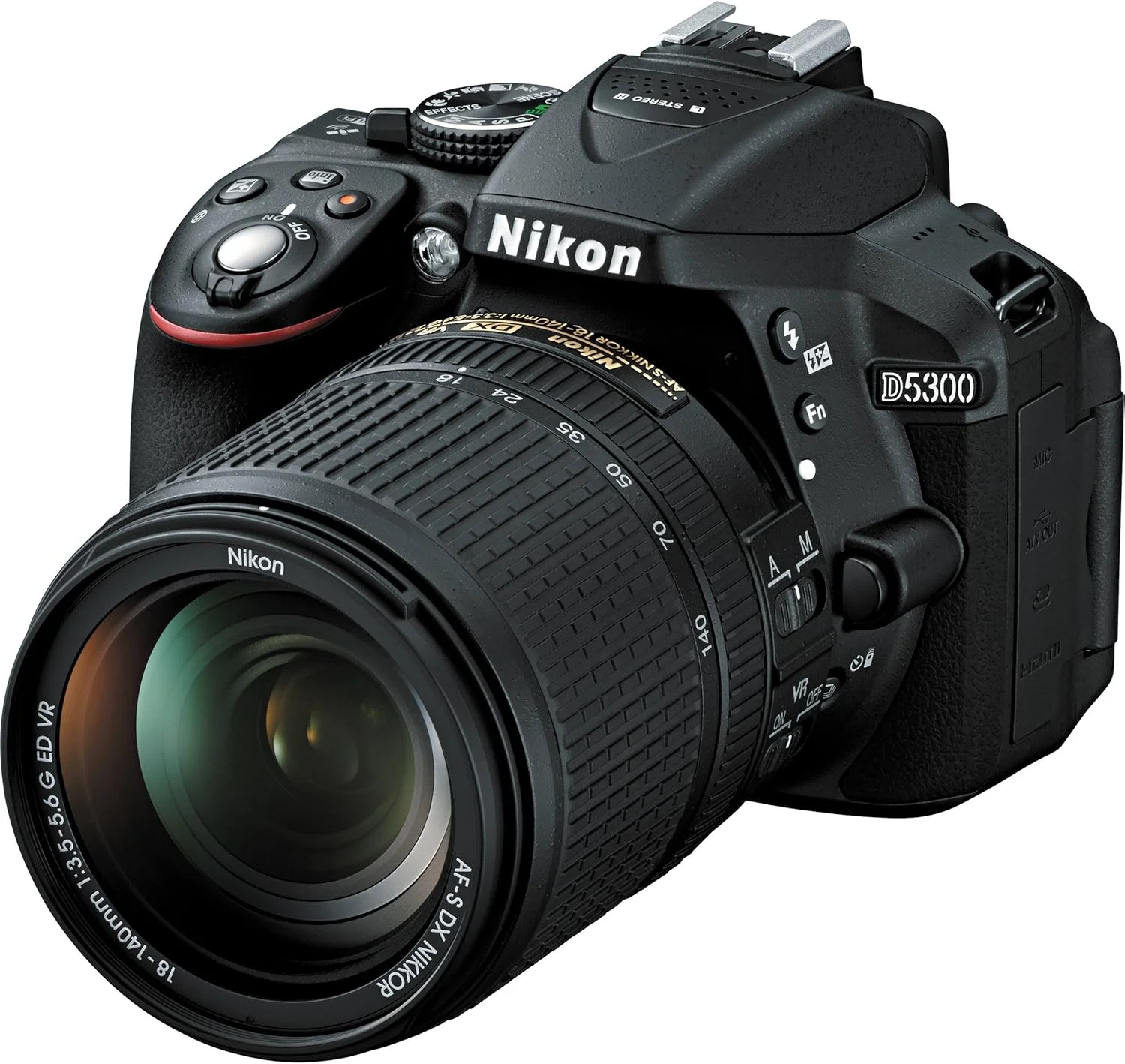 دوربین دیجیتال SLR نیکون D5300 با حسگر CMOS ۲۴.۲ مگاپیکسلی به همراه لنز زوم NIKKOR AF-S DX با فاصله کانونی ۱۸-۱۴۰ میلی‌متر و دیافراگم f/3.5-5.6G ED VR (مشکی)