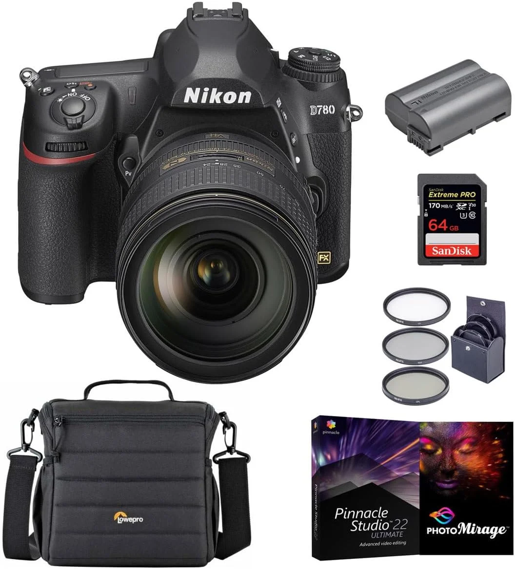 دوربین DSLR نیکون D780 با فرمت FX به همراه لنز AF-S NIKKOR 24-120mm f/4G ED VR - همراه با کیف دوربین، کارت حافظه 64 گیگابایتی SDXC، باتری EN-EL15B، کیت فیلتر 77 میلی‌متری، بسته نرم‌افزاری حرفه‌ای