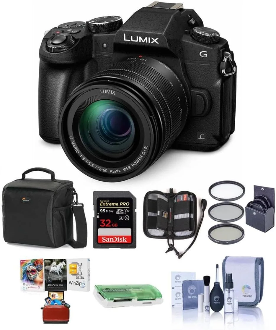 دوربین بدون آینه پاناسونیک Lumix DMC-G85 با لنز 12-60mm F/3.5-5.6 Lumix G Vario Power OIS مشکی - همراه با کیف دوربین، کارت SDHC U3 32 گیگابایتی، کیت تمیز کننده، کیت فیلتر 58 میلی متری، بسته نرم افزاری MAC و موارد دیگر