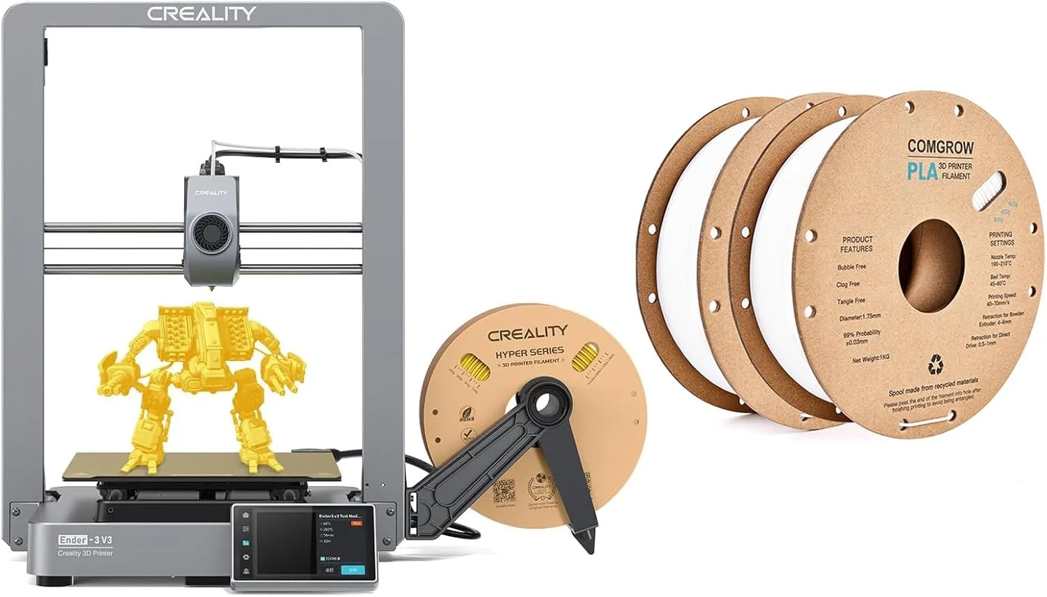 پرینتر سه بعدی Comgrow Official Creality Ender 3 V3 و فیلامنت پرینتر سه بعدی Comgrow PLA سفید