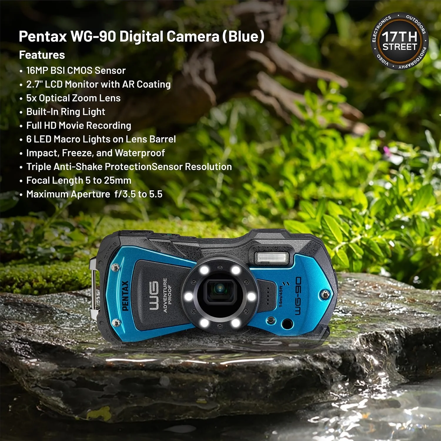 دوربین دیجیتال ضد آب پنتاکس WG-90 (آبی) | مانیتور LCD 2.7 اینچی به همراه کارت حافظه 32 گیگابایتی Extreme UHS-I SDHC و بند دوربین Waith (زرد) (بسته ضروری) دوربین دیجیتال ضد آب پنتاکس WG-90 (آبی) | مانیتور LCD 2.7 اینچی به همراه کارت حافظه 32 گیگابایتی Extreme UHS-I SDHC و بند دوربین Waith (زرد) (بسته ضروری)