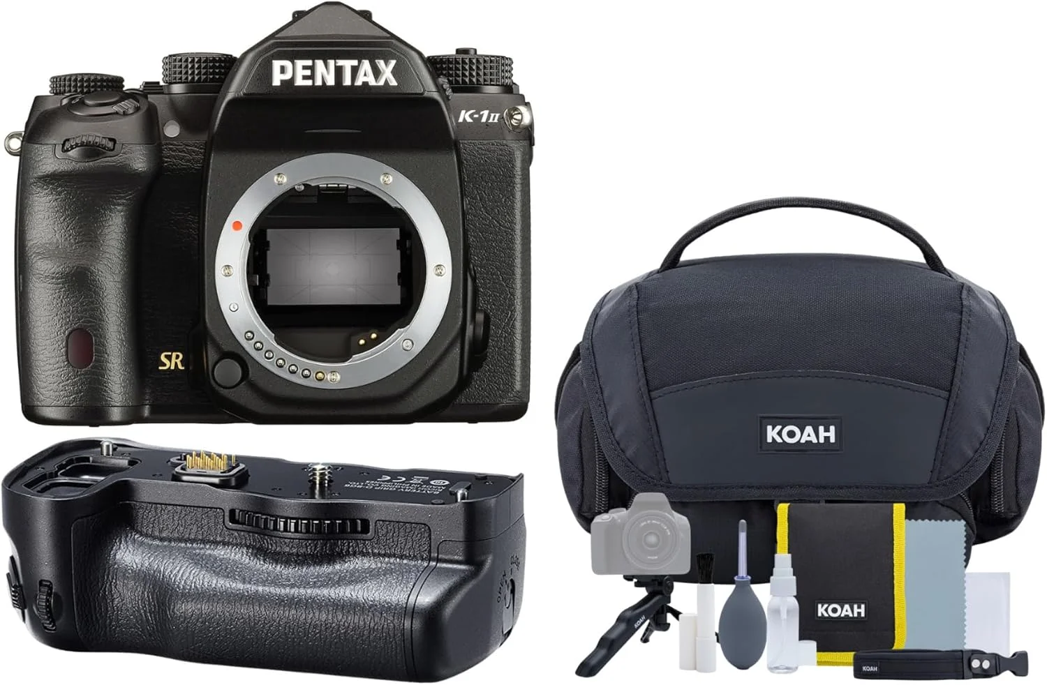 دوربین دیجیتال فول فریم Pentax K-1 Mark II (فقط بدنه) - عکاسی با رزولوشن بالا و عملکرد عالی در نور کم - مناسب برای عکاسان حرفه ای به همراه گریپ دوربین و کیف دوربین (3 قلم)