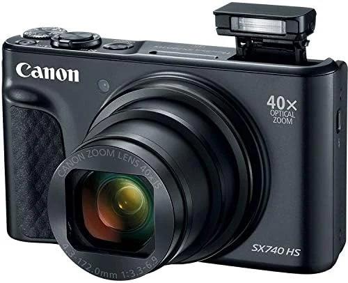 دوربین دیجیتال کانن PowerShot SX740 HS (مشکی) مدل 2955C001 به همراه کارت حافظه 32 گیگابایتی Ultra 120MB/s، کیف دوربین دیجیتال، دمنده هوا، پارچه تمیز کننده، کارت خوان و کیت آغاز به کار (بسته لوازم جانبی 7 تکه) (بازسازی شده)