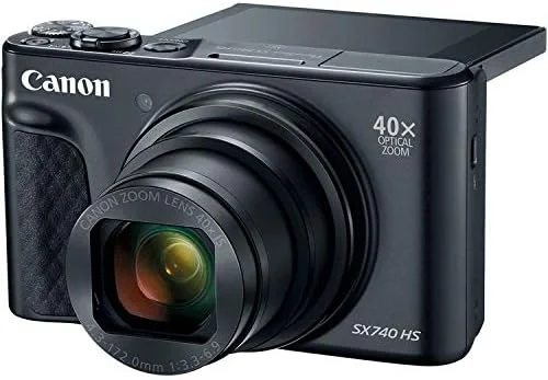 دوربین دیجیتال کانن PowerShot SX740 HS (مشکی) مدل 2955C001 به همراه کارت حافظه 32 گیگابایتی Ultra 120MB/s، کیف دوربین دیجیتال، دمنده هوا، پارچه تمیز کننده، کارت خوان و کیت آغاز به کار (بسته لوازم جانبی 7 تکه) (بازسازی شده)