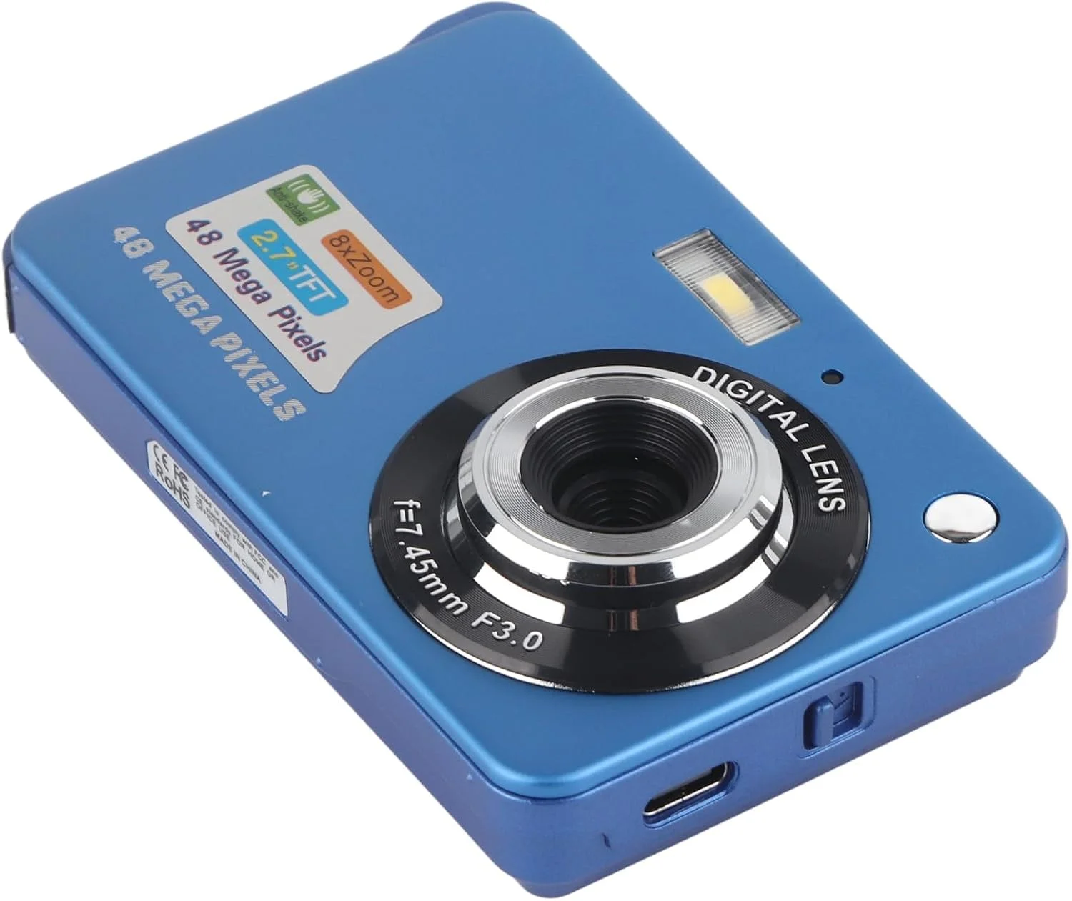 دوربین جیبی قابل شارژ با پشتیبانی کارت حافظه 128 گیگابایتی، دوربین دیجیتال 4K 48 مگاپیکسلی با زوم 8 برابر و صفحه نمایش LCD 2.7 اینچی، دوربین انتقال USB برای مبتدیان (آبی)