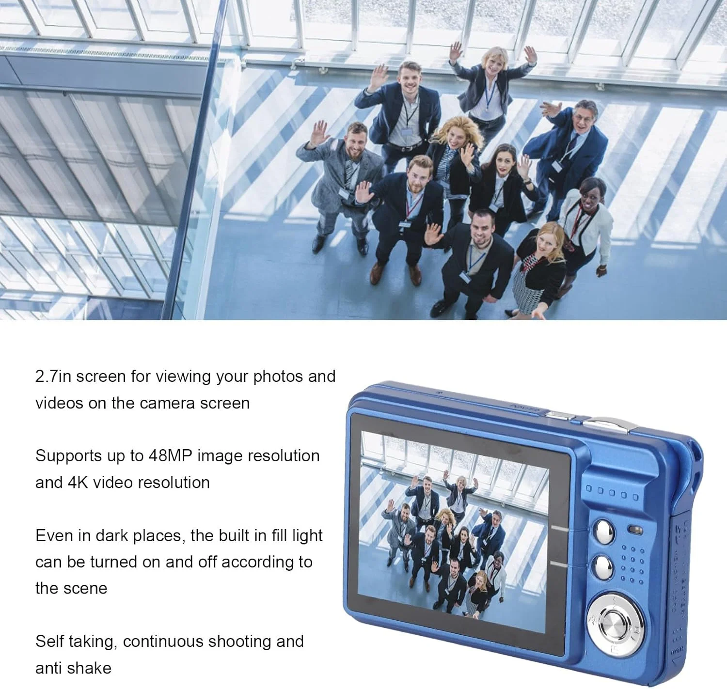 دوربین جیبی قابل شارژ با پشتیبانی کارت حافظه 128 گیگابایتی، دوربین دیجیتال 4K 48 مگاپیکسلی با زوم 8 برابر و صفحه نمایش LCD 2.7 اینچی، دوربین انتقال USB برای مبتدیان (آبی) دوربین جیبی قابل شارژ با پشتیبانی کارت حافظه 128 گیگابایتی، دوربین دیجیتال 4K 48 مگاپیکسلی با زوم 8 برابر و صفحه نمایش LCD 2.7 اینچی، دوربین انتقال USB برای مبتدیان (آبی)
