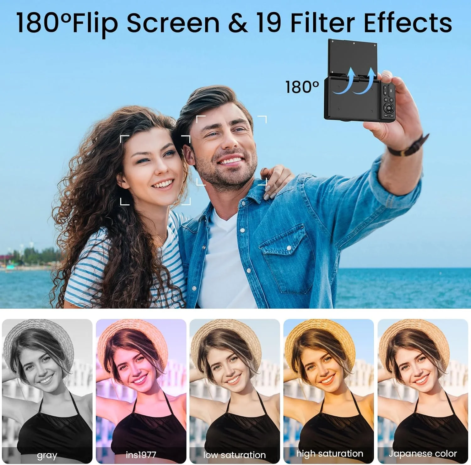 دوربین دیجیتال 5K برای عکاسی، دوربین ولاگینگ 75 مگاپیکسلی با وای فای برای یوتیوب با صفحه نمایش 3 اینچی چرخان 180 درجه، دوربین فشرده با زوم دیجیتال 18X به همراه کارت SD 64 گیگابایتی و 2 باتری برای مبتدیان، مشکی