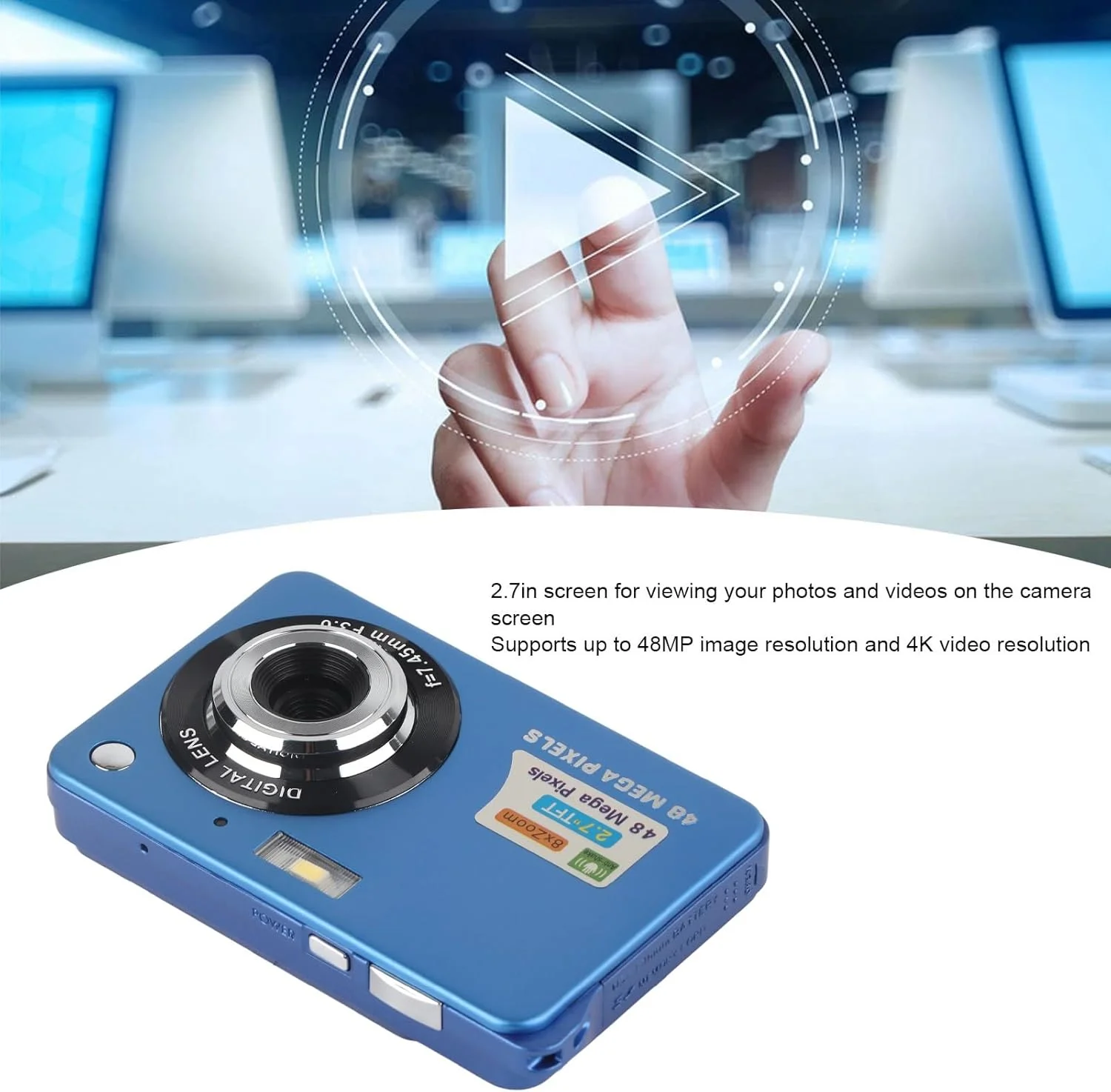 دوربین جیبی قابل شارژ با پشتیبانی کارت حافظه 128 گیگابایتی، دوربین دیجیتال 4K 48 مگاپیکسلی با زوم 8 برابر و صفحه نمایش LCD 2.7 اینچی، دوربین انتقال USB برای مبتدیان (آبی) دوربین جیبی قابل شارژ با پشتیبانی کارت حافظه 128 گیگابایتی، دوربین دیجیتال 4K 48 مگاپیکسلی با زوم 8 برابر و صفحه نمایش LCD 2.7 اینچی، دوربین انتقال USB برای مبتدیان (آبی)