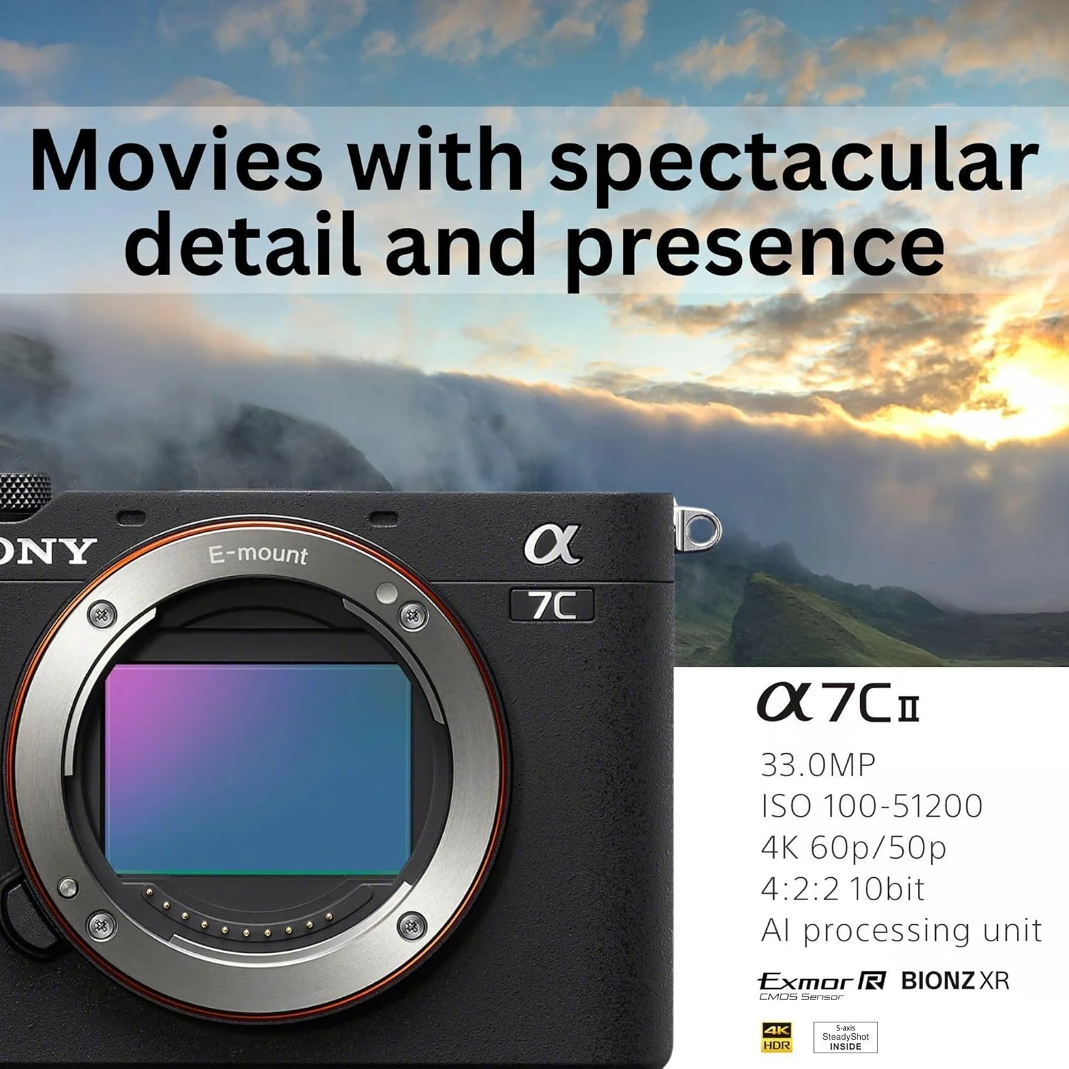 دوربین هیبریدی فول فریم Sony Alpha 7C II با لنز 28-60 میلی‌متری (مشکی) به همراه باتری‌های لیتیوم یونی، کیف و کیت تمیزکننده، مجموعه نرم‌افزاری، کارت‌خوان و جعبه نگهداری، کارت حافظه (6 قطعه)