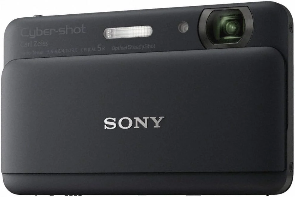 دوربین دیجیتال باریک سونی سایبرشات DSC-TX55 با حسگر 16.2 مگاپیکسل، زوم اپتیکال 5 برابر و صفحه لمسی 3.3 اینچی OLED (مشکی)
