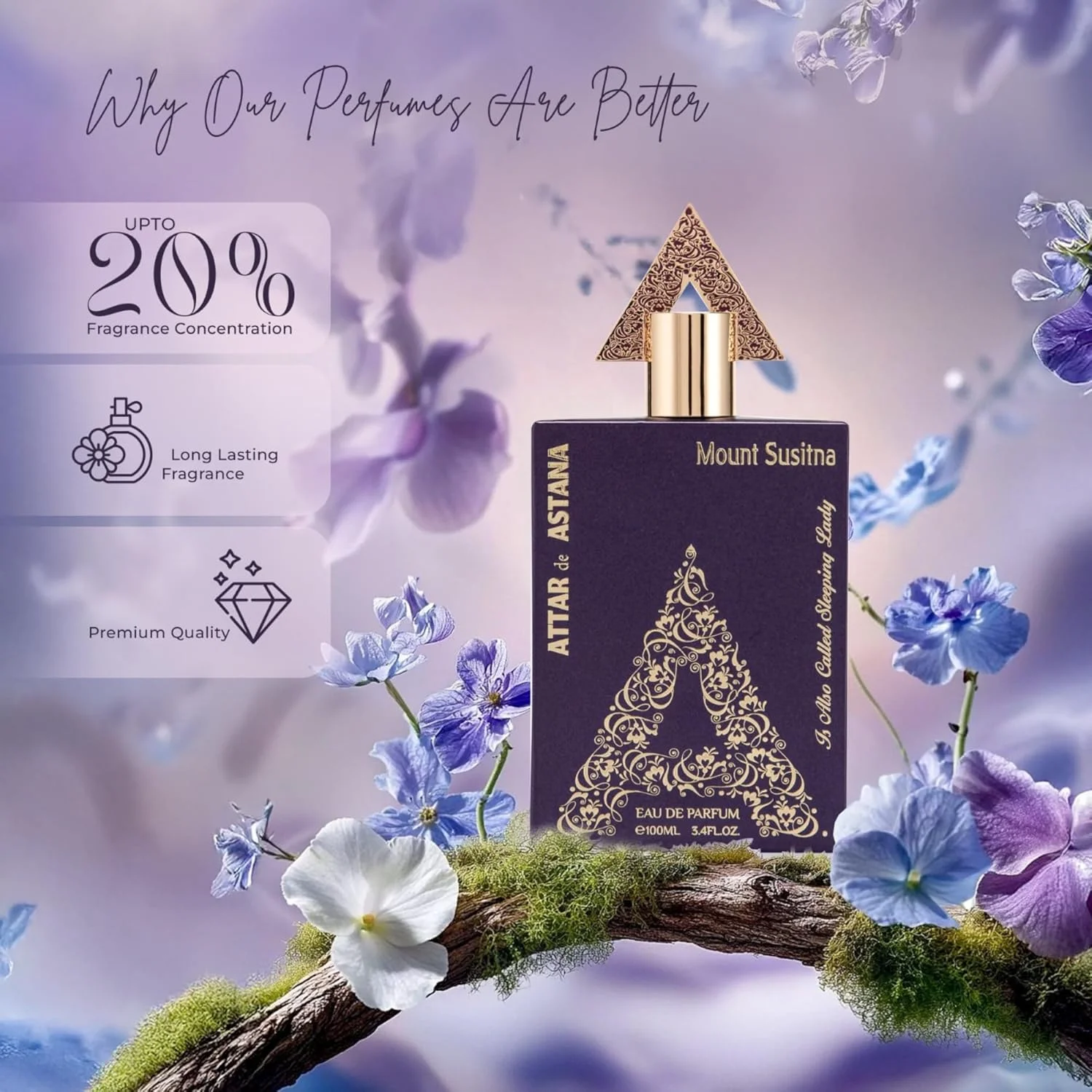 ادو پرفیوم Mount Susitna از عطر آستانه 100 میلی لیتر - عطر لوکس و ماندگار برای آقایان و بانوان، رایحه کهربا، عطر ممتاز یونیسکس، اسپری عطر هدیه ای با جذابیت اسرارآمیز