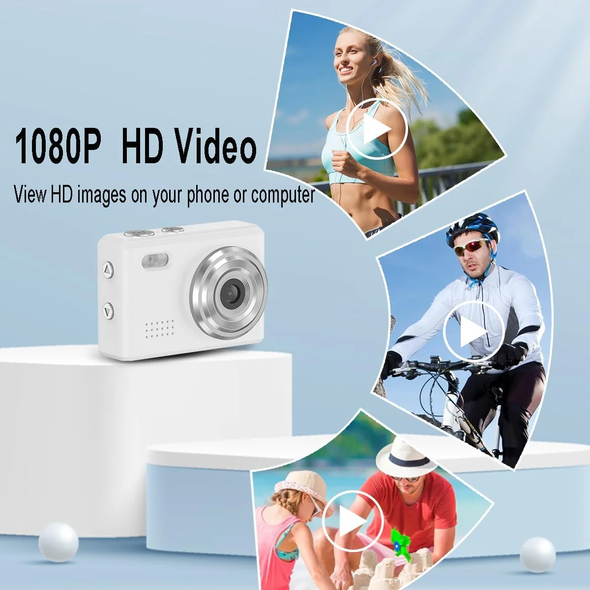 دوربین انگشتی کوچک مناسب تمام سنین، قابل حمل و سرگرم کننده، قابل اتصال به کامپیوتر و تلفن همراه، همراه با کارت TF (سفید)