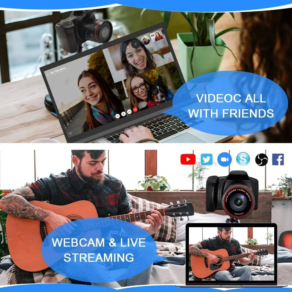 دوربین دیجیتال 16 مگاپیکسلی Acuvar، دوربین کامپکت مینی SLR با LCD 2.4 اینچی، زوم 16X، سنسور CMOS - دوربین عکاسی و فیلمبرداری برای ولاگ، یوتیوب، کودکان، مبتدیان و مسافرت