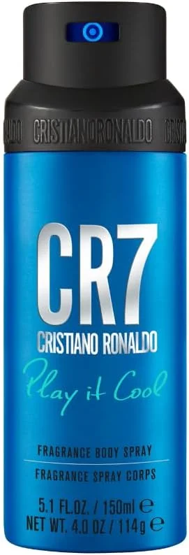 اسپری بدن مردانه خنک و سبک CR7 Play It Cool کریستیانو رونالدو - با رایحه ماندارین، ترنج، اسطوخودوس و مشک - از مجموعه عطرهای اصلی مردانه کریستیانو رونالدو - 150 میلی لیتر