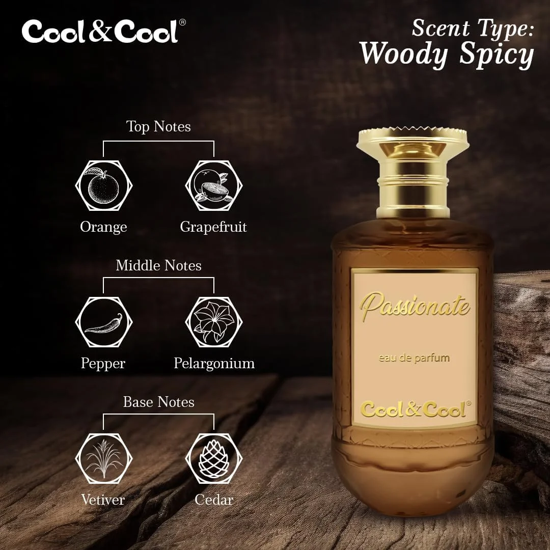 عطر کول اند کول پشنیت ۱۰۰ میل - رایحه چوبی و تند با نت های پرتقال، گریپ فروت، فلفل و وتیور، عطری قوی و ماندگار برای آقایان