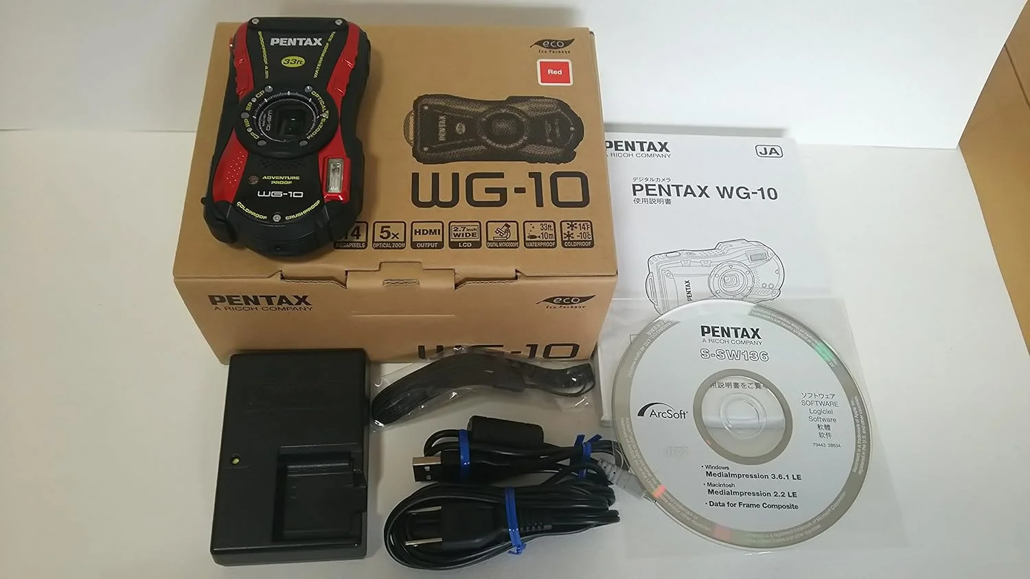 دوربین دیجیتال ضد آب پنتاکس PENTAX WG-10 قرمز با قابلیت ماکرو ۱ سانتی متری و پایه ماکرو