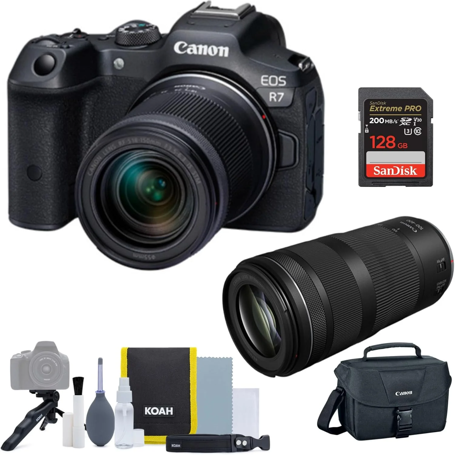 دوربین بدون آینه کانن EOS R7 به همراه لنزهای RF-S 18-150mm و RF 100-400mm f/5.6-8 is USM (شامل 5 قطعه)
