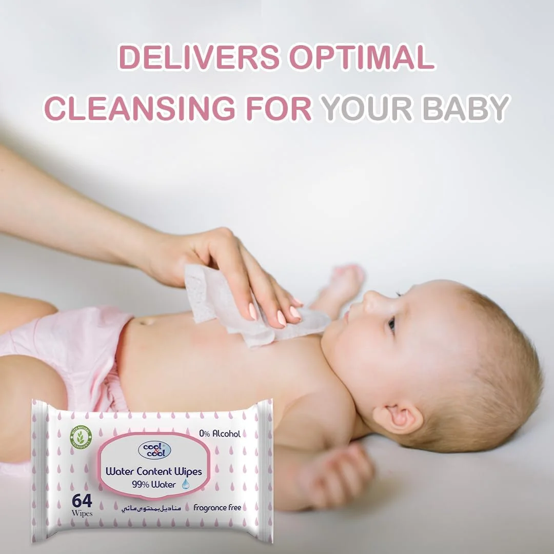 دستمال مرطوب کودک حاوی آب کول اند کول 64 عددی (بسته 6 تایی + 6 عدد رایگان) - 99% آب، فوق العاده ملایم، بدون عطر - 768 عدد دستمال