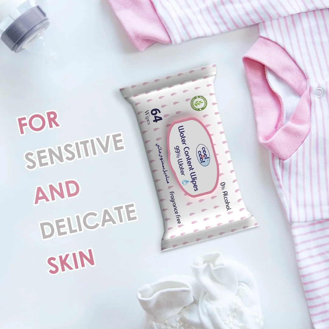 دستمال مرطوب کودک حاوی آب کول اند کول 64 عددی (بسته 6 تایی + 6 عدد رایگان) - 99% آب، فوق العاده ملایم، بدون عطر - 768 عدد دستمال