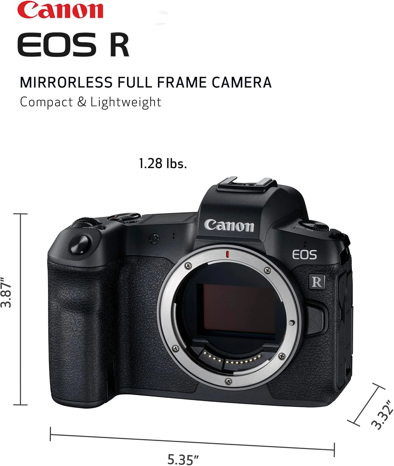 دوربین کانن EOS R، دوربین فیلمبرداری و تولید محتوا 4K UHD، AF/AE تک لنز دیجیتال غیر بازتابی، بزرگنمایی 0.76، منظره یاب الکترونیکی رنگی OLED، حسگر CMOS، بدون آینه، فول فریم (فقط بدنه)