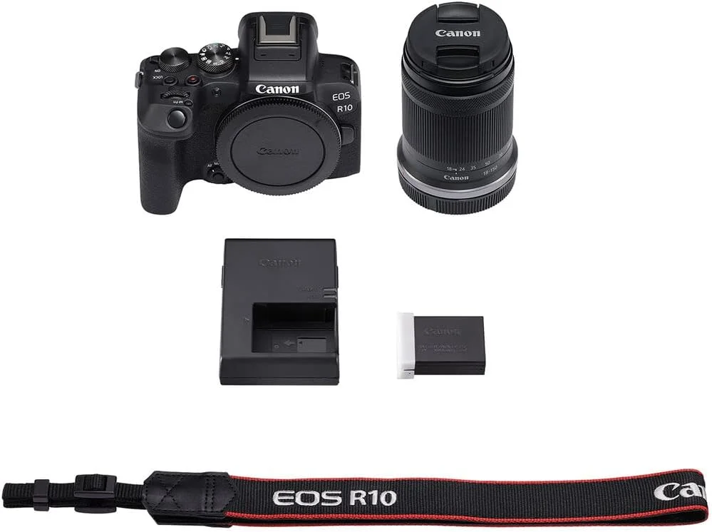 دوربین بدون آینه کانن EOS R10 RF-S18-150mm F3.5-6.3 IS STM، دوربین ولاگینگ، 24.2 مگاپیکسل، فیلمبرداری 4K، پردازنده تصویر DIGIC X، عکاسی با سرعت بالا، ردیابی سوژه، جمع و جور، برای تولیدکنندگان محتوا - مشکی