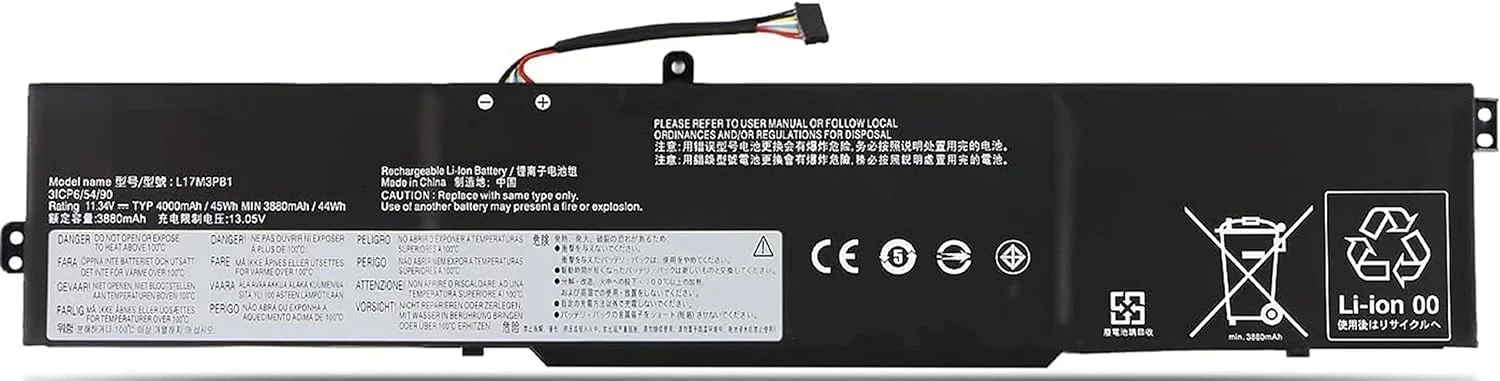 باتری لپ تاپ 11.34V 45Wh/4000mAh مدل L17M3PB1 سازگار با لپ تاپ های Lenovo IdeaPad 330-17ICH و 330-15ICH و پارت نامبرهای L17C3PB0, L17D3PB0, 5B10Q71252, 5B10Q71251, 5B10Q71254, 5B10 W67266