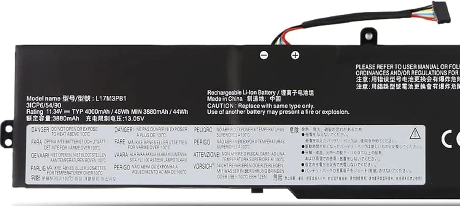 باتری لپ تاپ 11.34V 45Wh/4000mAh مدل L17M3PB1 سازگار با لپ تاپ های Lenovo IdeaPad 330-17ICH و 330-15ICH و پارت نامبرهای L17C3PB0, L17D3PB0, 5B10Q71252, 5B10Q71251, 5B10Q71254, 5B10 W67266